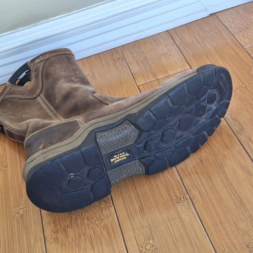 Browning Waterproof Leather Work Boot Men 9.5 WIDE #BR9105 Ranch Hunting Comfort